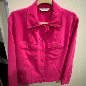 Amanda Uprichard Women's Veda Collared Gold Button Down Jacket Shirt Hot Pink XS